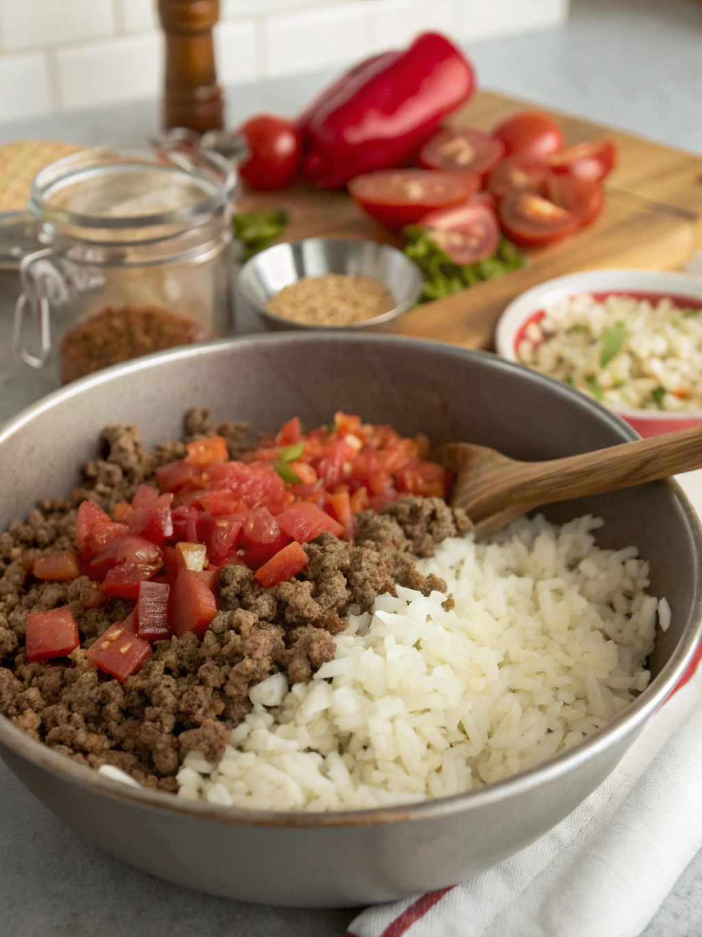 Ground beef and rice recipe preparation