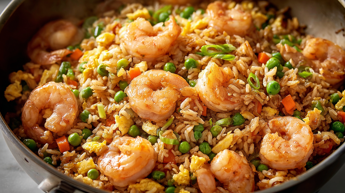 shrimp fried rice in a large skillet