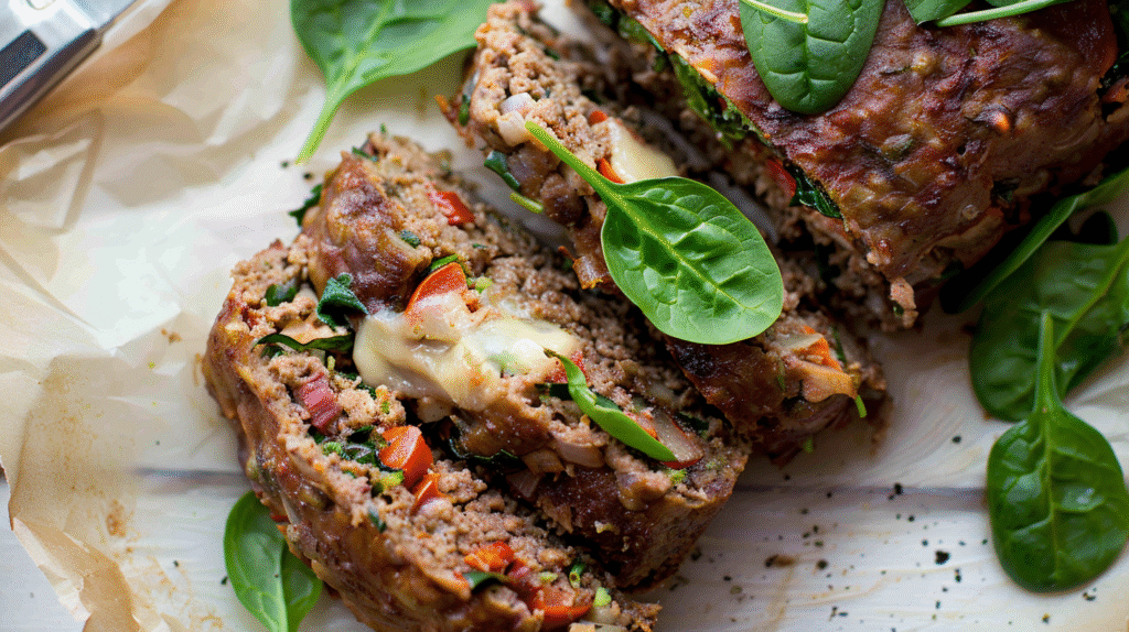 Stuffed Italian Meatloaf with Spinach and Cheese