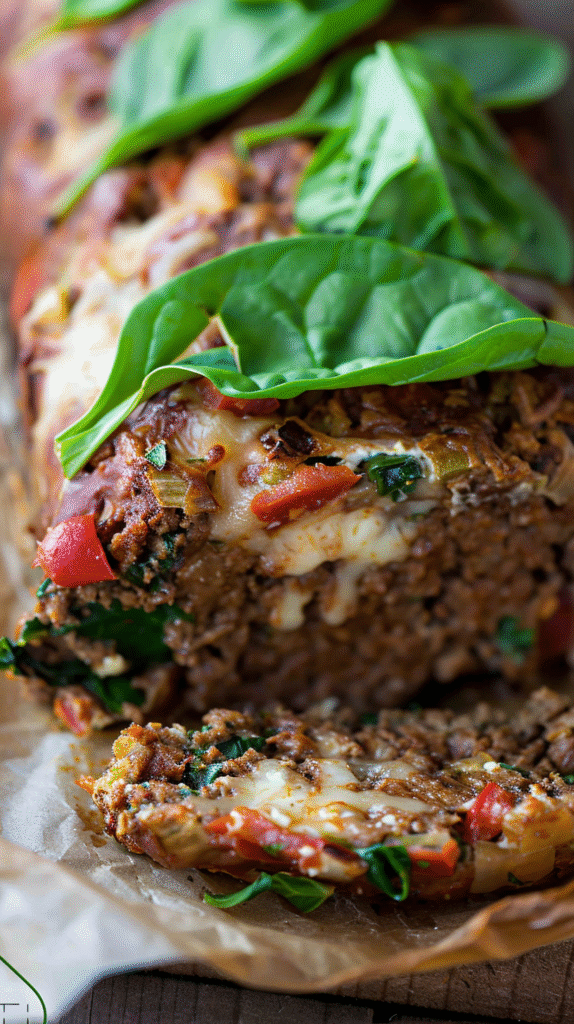 Stuffed Italian Meatloaf with Spinach and Cheese
