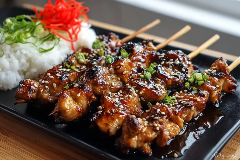 Deliciously grilled Chicken Yakitori skewers with a savory glaze.