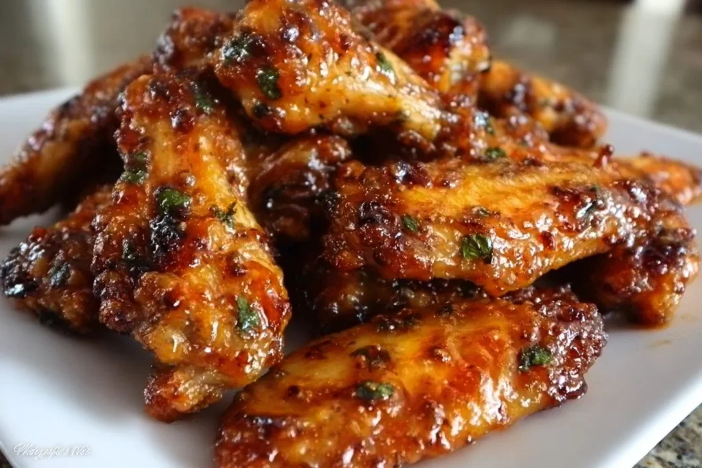 Pineapple-Teriyaki Chicken Wings garnished with sesame and green onions
